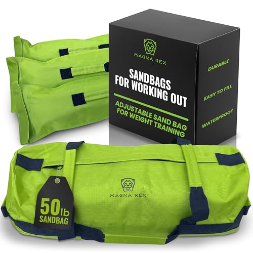 Sandbags for Working Out - 50 to 90 lbs - Adjustable Heavy Duty Equipment for Weight Training - 1 Outer, 3 Inner Sandbags - Portable Tough Workout - Non Slam - color: Bright Green, size: 50lb