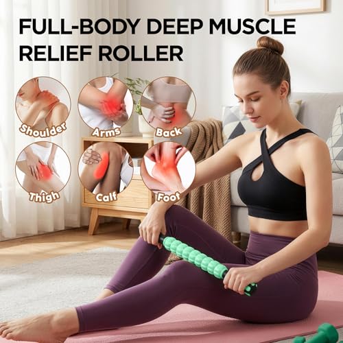 Muscle Roller & Massage Roller Stick for Athletes - Lymphatic Drainage Support, Relieves Muscle Soreness, Cramping & Tightness - Targets Legs, Arms, Back & Calves （Mint Green Wheel） - color: Mint Green