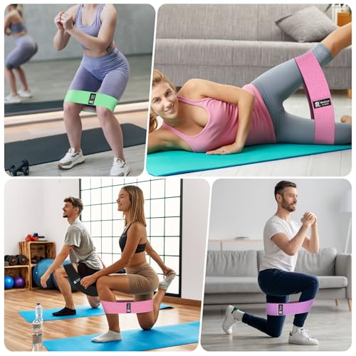 Booty & Resistance Bands – 3 Level Non-Slip Fabric Exercise Bands for Legs & Glutes, Women & Men, Squats, Hip Thigh Training, Yoga, Pilates, Home Workout - color: Green - Pink - Purple
