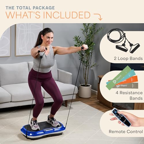 Lifepro Waver Vibration Plate Exercise Machine with 99 Speeds & 10 Presets | Resistance Bands, Non-Slip Surface, 330 lbs Capacity — Vibration Plate for Lymphatic Drainage, Body Toning, Full-Body Workout - color: Blue