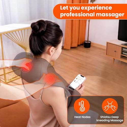 AMZPONY® Cordless Neck Massager for Pain Relief Deep Tissue | Rechargeable Shiatsu Neck and Back Massager with Heat Kneading Shoulder Massage for Body Muscle Pain Relief,Gifts for Mom Dad - color: Black Grey