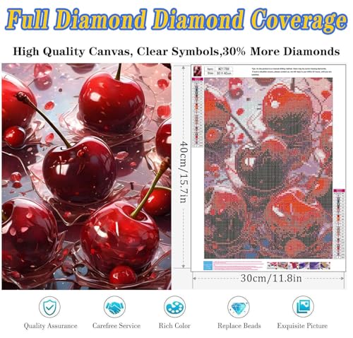 Pink Diamond Art Kits for Adults, Cherry Diamond Painting 12x16 Inch | Full Drill Cherry Diamond Painting Kits For Adults, Diy 5d Round Paint By Diamonds For Home Decor Gifts 12x16 Inch - color: Pink Cherry