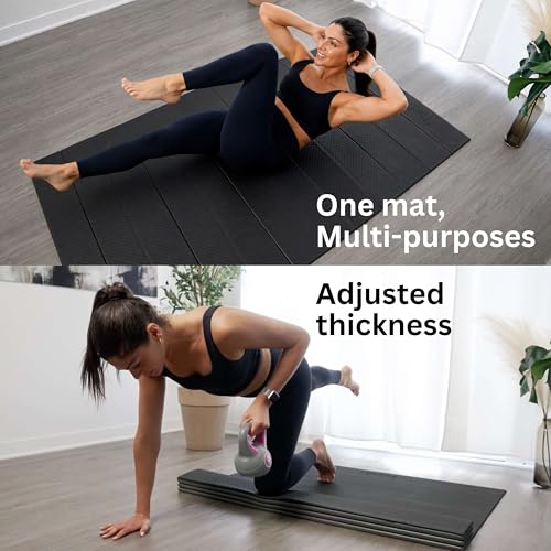 Extra Wide & Large Foldable Yoga Mat, 72" x 48", 6mm/8mm Thick - color: Black, size: 48" x 72" x 1/3"