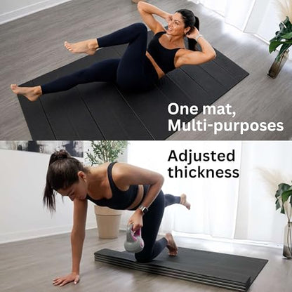 Extra Wide & Large Foldable Yoga Mat, 72" x 48", 6mm/8mm Thick - color: Black, size: 48" x 72" x 1/3"