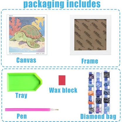 geesfayan Diamond Art Kits for Kids,6 Inch DIY Gem Art Painting with 7 Inch Frame, Complete Starter Kit for Beginners, Creative Arts & Crafts Gift for Girls & Boys (Sea Turtle) - color: Sea Turtle