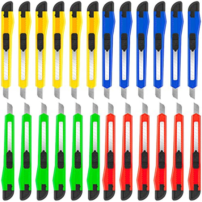 DIYSELF 24 Pack Utility Knife, 4-Color Box Cutters, Navajas para Trabajo | Secure-Grip Box Cutter Retractable for Cardboard and Packages, Sharp Razor Knife for Paper, Foam Board and Warehouse Use - style: 24 Pack