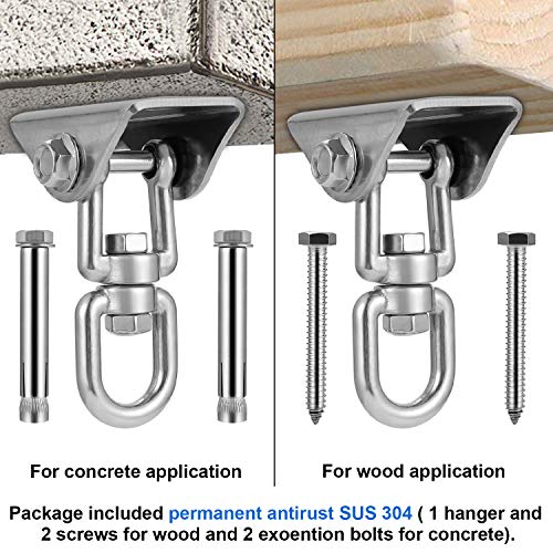 Heavy Duty Stainless Steel Hanging Kit Swing Hangers and Hammock Spring and Swing Swivel Spinner Kglobal Swivel Hook and Locking Snap Hooks for Wooden Sets，tire Swing Swivel, Seat Trapeze Yoga