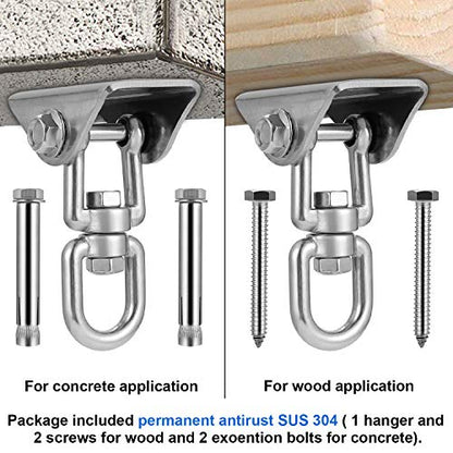 Heavy Duty Stainless Steel Hanging Kit Swing Hangers and Hammock Spring and Swing Swivel Spinner Kglobal Swivel Hook and Locking Snap Hooks for Wooden Sets，tire Swing Swivel, Seat Trapeze Yoga