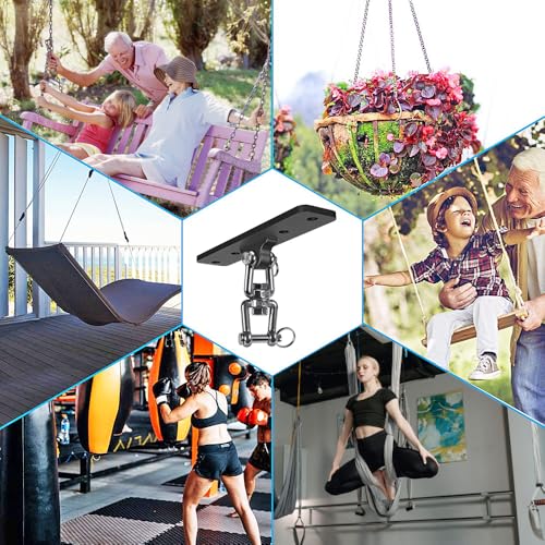 Dolibest Heavy Duty Swing Hanger, Ceiling Mount Swivel Hook, 360° Rotation Wood Beam Holder Body Weight Strength Training Systems, Aerial Yoga Swing & Hammock, Resistance Band for Wooden Sets - color: 4 Holes Ceiling Anchor With Swivel