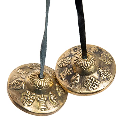 Tingsha Cymbals Bells - Easy To Play - Meditation Mindfulness Chime For Chakra Healing Spiritual Dharma Gifts Handcrafted Tibetan By Himalayan Bazaar (Asta Mangal) - color: Asta Mangal