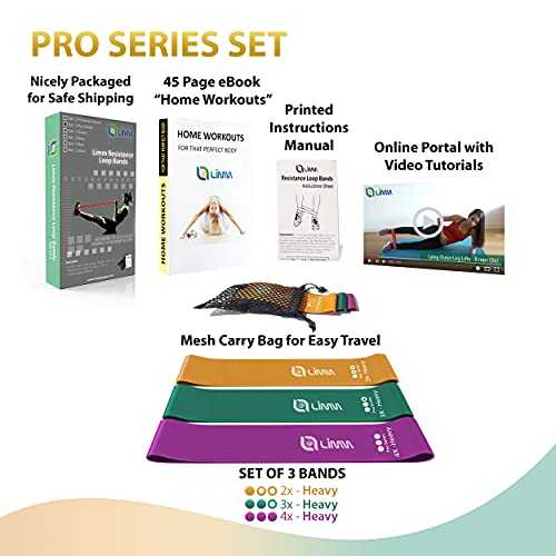 Fittest Pro by Limm Resistance Bands for Legs and Butt, Fabric Exercise Loop Bands Yoga, Pilates, Rehab, Fitness and Home Workout, Strength Bands for Booty - color: Resistance Bands - 12 inches - Set of 3 - Pro (35-80 lbs)