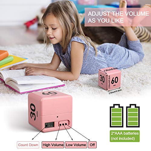 Weewooday Cube Timer, Gravity Sensor Flip Timer for ADHD, Pink - color: Pink