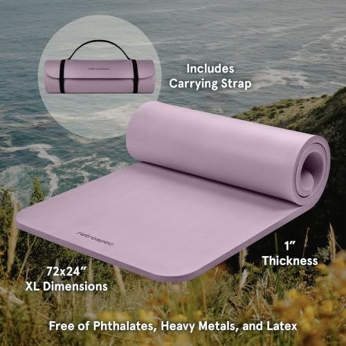 Retrospec Solana Yoga Mat 1" Thick w/Nylon Strap for Men & Women - Non Slip Exercise Mat for Home Yoga, Pilates, Stretching, Floor & Fitness Workouts - color: Violet Haze