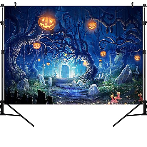 Halloween Theme Backdrop Forest Scary Scene Pumpkin Photography Background Horror Moon Night Scary Cemetery Banner Halloween Party Decoration Photo Booth Props 9X6FT TP272A - size: 9X6FT