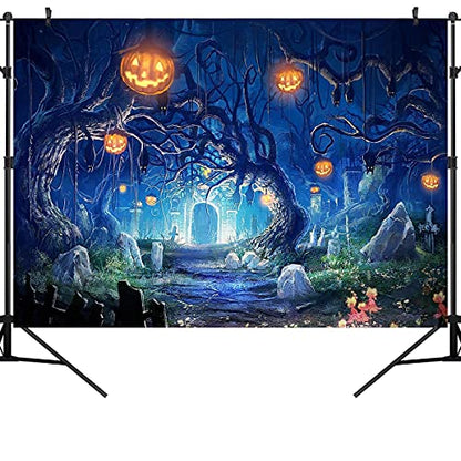 Halloween Theme Backdrop Forest Scary Scene Pumpkin Photography Background Horror Moon Night Scary Cemetery Banner Halloween Party Decoration Photo Booth Props 10X8FT TP272C - size: 10X8FT