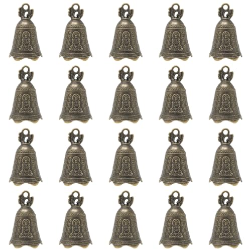 Honbay 20PCS Small Vintage Jingle Bells Mini Bronze Buddhist Bells Feng Shui Bells for DIY Wind Chimes Doorbell Keychain Dog Collar Jewelry Crafts or Christmas Decoration