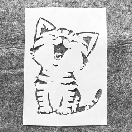 TIAMECH A4 Reusable Little Cat Stencil for Painting | Cute Meow Kitten Layering Template, DIY Wall Art, Wood Furniture, Scrapbook & Crafts (8.3x11.7inch) - style: Cute Meow Cat
