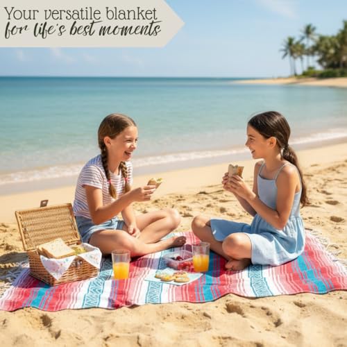 Authentic Handwoven Mexican Blanket, Falsa Serape - Soft & Durable - Vibrant Beach, Picnic, Yoga & Camping Mat - Traditional Boho Throw - Outdoor Blanket 70"x50" (Flame) - color: Flame