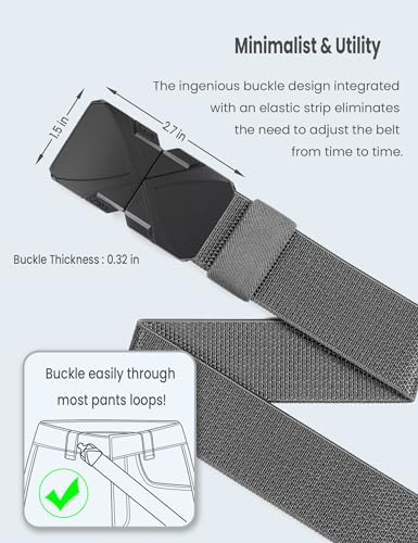GEIT Stretch Nylon Belt,1 3/8" Elastic Belt with Quick Release Buckle - color: Grey, size: Waist 28"-34" (Length41")