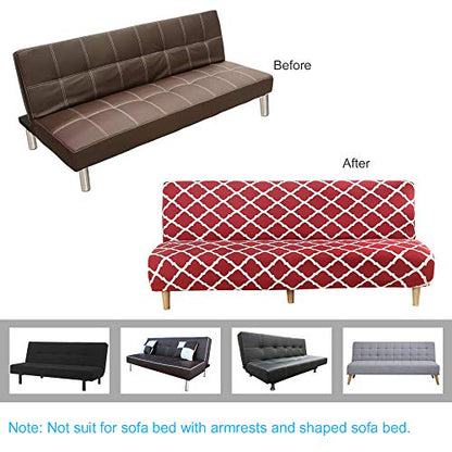 MIFXIN Armless Sofa Cover Futon Slipcover Stretch Elastic Folding Sofa Bed Non-Armrest Couch Furniture Protector Printed Washable Sofa Cover Without Armrests (Red+White) - color: Red+white