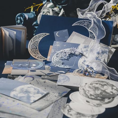 94PCS Film Scrapbook Paper Pack and 63PCS Moon Embellishment Scrapbook Paper Pack for Journals Planners DIY Art Crafts Decoration