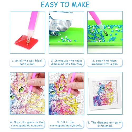 geesfayan Diamond Art Kits for Kids Ages 8-12,6 Inch DIY Gem Art Painting with 7 Inch Frame, Complete Starter Kit for Beginners, Creative Arts & Crafts Gift for Girls & Boys (Cat) - color: Cat