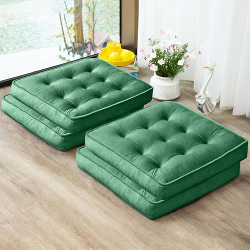 1 MIDDLE ONE Floor Pillow Set of 4, Memory Foam Meditation Cushion, Floor Cushions for Adults Sitting, Large Square Seat Cushions for Yoga, Living Room, 20x20 Inch (Green) - color: Green, size: 20x20 Inch(Pack of 4)