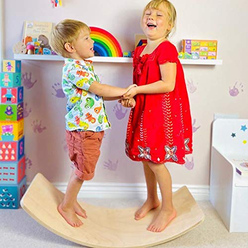WOOD CITY Wobble Board, Wooden Balance Board Kids for Toddlers & Adults, Curvy Rocker Board for Yoga and Exercise Indoor & Outdoor, Open Ended Learning Toy Gift