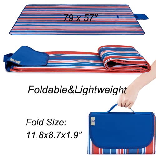 Beach Blanket Picnic Mat Outdoor Picnic Blanket Extra Large Sand Proof Waterproof Portable Beach Chair Mat for Adult Camping Hiking Travel Park Law Grass - color: Red Blue Lines