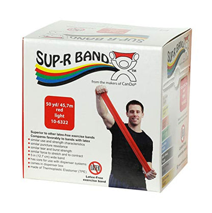 CanDo 10-6322 Sup-R Latex Free Exercise Band, 50yds Length, Red Light - color: Red: Light, size: 50 yd