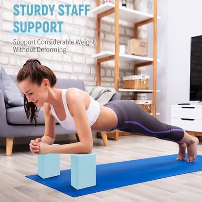 Yoga Blocks 2 Pack, 9"x6"x3" High-Density EVA Foam Yoga Block, Non-Slip Yoga Blocks for Yoga, Pilates Meditation, Stretching and Toning, Supportive, Latex-Free - color: Sky Blue