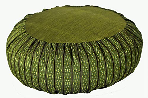 Meditation Cushion Zafu Pillow Buckwheat Fill - Global Weave and Ikat Fabric Diamond Green - color: Diamond Green