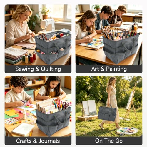 Craft Organizer Tote Bag,Art Supply Organizer Bag for Craft Supplies | 11 Pockets,Portable Handle,Collapsible Design,Reinforced Base,Sturdy Art Caddy Bag for Scrapbooking,Craft,Art,Sewing