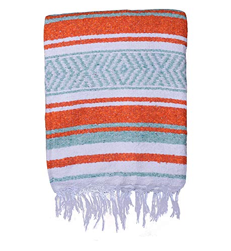 $averPak BodyForge Authentic Mexican Falsa Yoga Blanket (Orange/Teal/White) - color: Orange/Teal/White