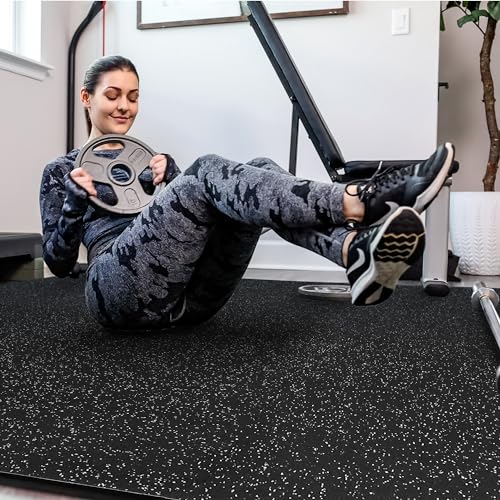 SUPERJARE 0.4'' Thick 48 Pcs 192 Sq Ft Rubber Top Exercise Equipment Mats, High Density EVA Foam Mats with Rubber Top, Interlocking Gym Flooring for Home Gym, Protective Workout Mat, Black/Grey - size: 48 Tiles (192 Sq Ft)