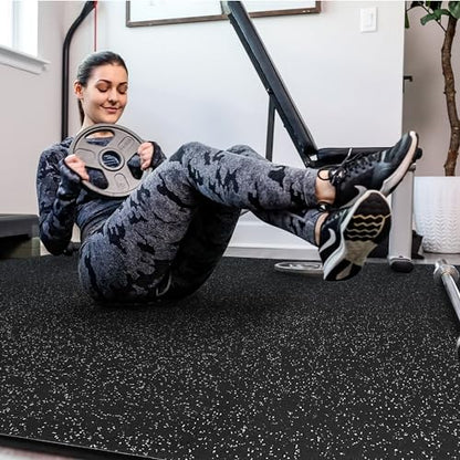 SUPERJARE 0.4'' Thick 48 Pcs 192 Sq Ft Rubber Top Exercise Equipment Mats, High Density EVA Foam Mats with Rubber Top, Interlocking Gym Flooring for Home Gym, Protective Workout Mat, Black/Grey - size: 48 Tiles (192 Sq Ft)