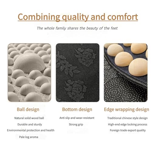 Wooden Acupressure Foot Massager Mat, Reflexology Pad for Pain & Stress | Round mat with 126 natural wooden beads on soft fabric. Relieves stress, improves circulation & eases tired feet. - color: Wood-round