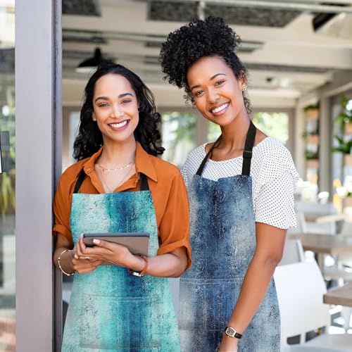 Apron with Pockets, 32x28 inch, 2 Pack, Teal Blue | Abstract Oil Paint Adjustable Bib with Pockets for Women Men Couple Lovers Chef Home Baking Gardening - color: Teal Blue
