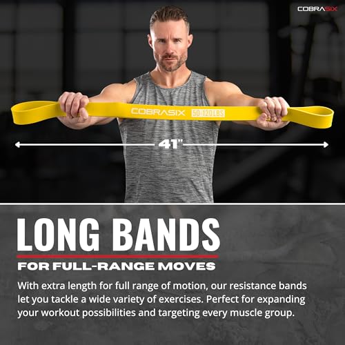 COBRASIX Long Resistance Bands for Working Out | Set of 6 Exercise Bands for Full-Body Training | Pull Up Bands for Home Gym with Handles, Door Anchor and Bar Options | for Men & Women