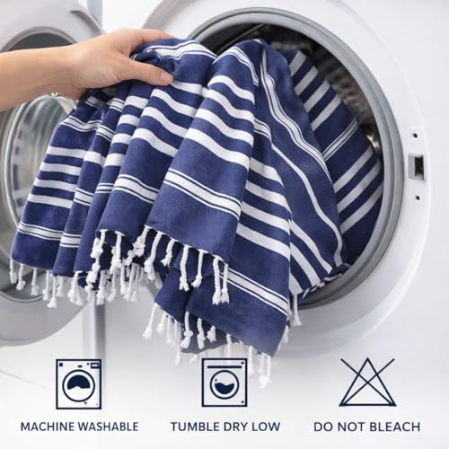 WeWove Turkish Peshtemal Beach Towels Large 39x70 Inch Set of 2-100% Cotton Soft Quick-Drying Absorbent Washable - Versatile for Beach Pool Spa Picnic Travel or Bath Use - Turkish Towels Blue - color: Blue