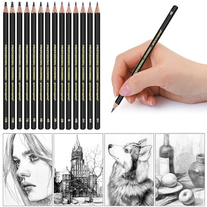 Heshengping, Sketching Pencil Drawing Pencils Set-26pcs, Art Supplies Drawing Kit,Graphite Charcoal Pro Draw Pencil Set,gift for Adults Beginners Artist for drawing sketching Copper Color Case - style: Copper | 26 Pack