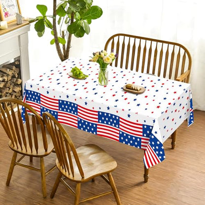 1 Pack American Flag 4th of July Party Plastic Tablecloth 54 x 87 Inch Long Rectangular Table Cover for Buffet,Veterans Day Holiday Dinner,Election Day Picnic or Tablecloth for Kitchen Event - color: American Flag 4th of July