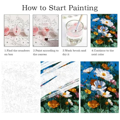ZRIZQ Flowers Paint by Numbers Kit for Adults Beginner,Daisy, 16x20 | Full set with wooden brushes,rolled canvas,rich paints.Calming activity.Beginner friendly.Just open and paint. - color: 16"X20"Rolled Canvas-Daisy