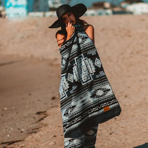 Off the Grid Inca Aztec Throw Blanket | Southwest Indian Navajo Boho Style | Native Woven Western Cover for Camping, Bedding, Couch (King, Cotopaxi Slate) - color: Cotopaxi Slate, size: King