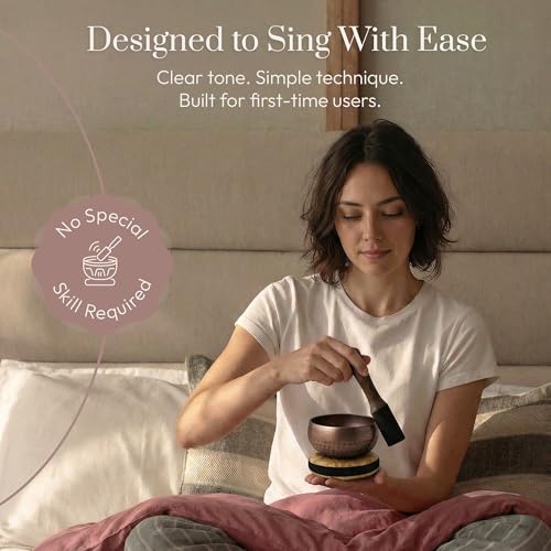 Silent Mind Tibetan Singing Bowl Set – Easy to Play & Beginner Friendly Meditation Bowl with Cushion & Mallet | Stress Relief & Mindfulness | Gift-Ready - color: Brown Glossy, size: Without Case