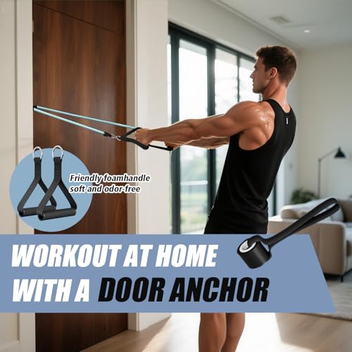 WHATAFIT Resistance Bands with Handles, 5-Level Exercise Bands for Workout - color: Blue 16PCS