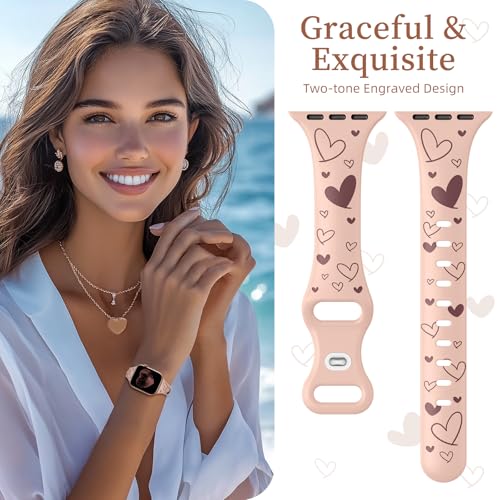 Lerobo Slim Thin Two-Tone Compatible with Apple Watch Band 40mm 38mm 41mm 42mm 44mm 45mm 46mm 49mm for Women- Soft Cute Flower/Heart Engraved Sport Band for iWatch Series 11 10 9 8 7 6 5 4 3 SE Ultra - color: B Pink Sand/Smoke Violet, size: 38mm/40mm/41mm