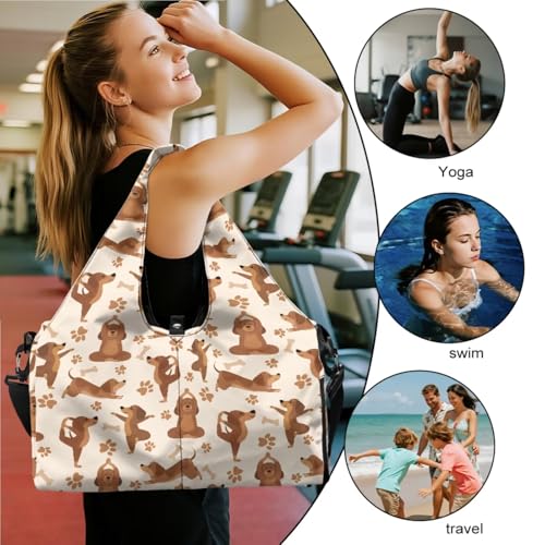 Yoga Gym Bag with Removable Adjustable Shoulder Strap, Shoe Compartment & Top Yoga Mat Holder 17.72x8.66x9.84in - color: Creative Yoga Dog Footprint Print