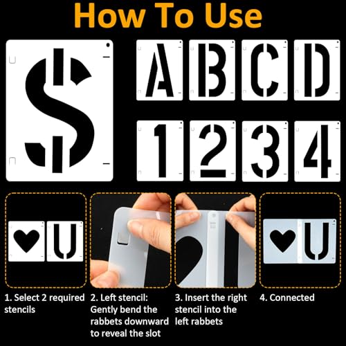42 PCS Letter Stencils for Painting, Spray Paint Stencil, Alphabet Stencils for Crafts Reusable on Wood, Wall, Rock, Fabric, Sign, School DIY Art Projects （5 Inch - size: 5 Inch