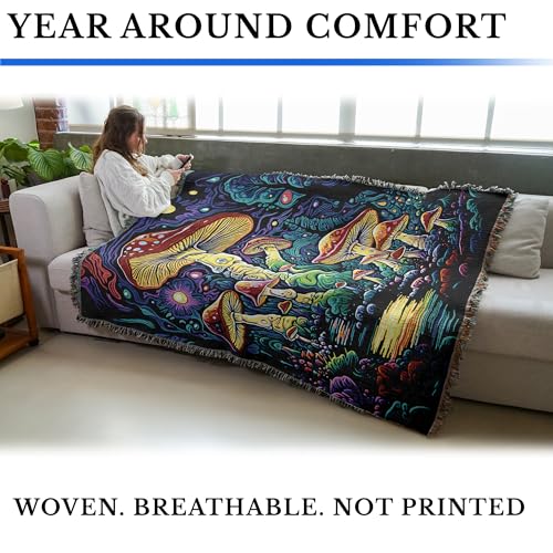 Pure Country Weavers Mushroom Glow by Wumples - Gift Tapestry Throw Blanket Woven from Cotton - Made in The USA (72x54) - color: Mushroom Glow, size: 72x54